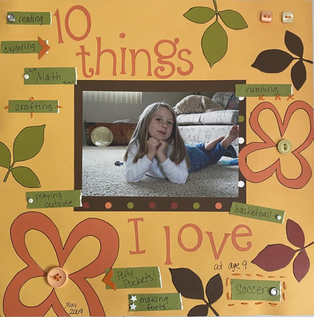photo with journaling 10 things I love right now page