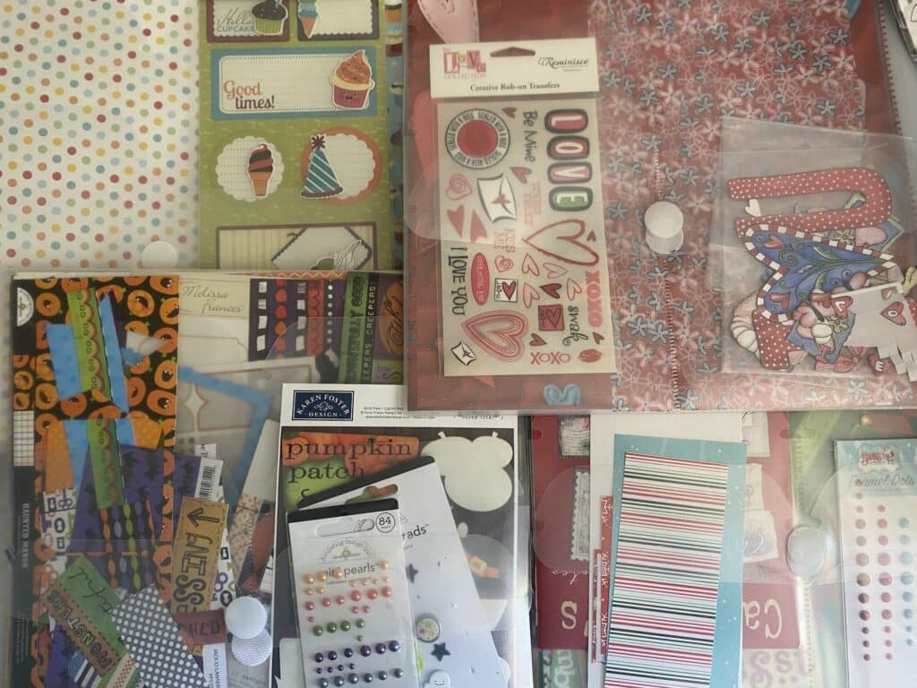 themed scrapbook pattern papers in storage envelopes