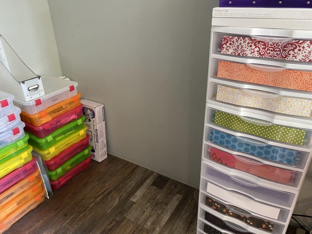organizing papers and workspace for scrapbooking craft room