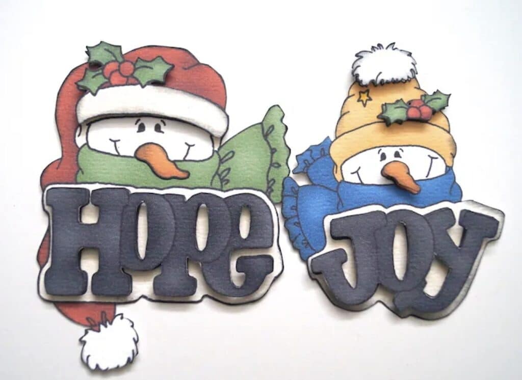 snowman hope and joy paper piecing scrapbook embellishment