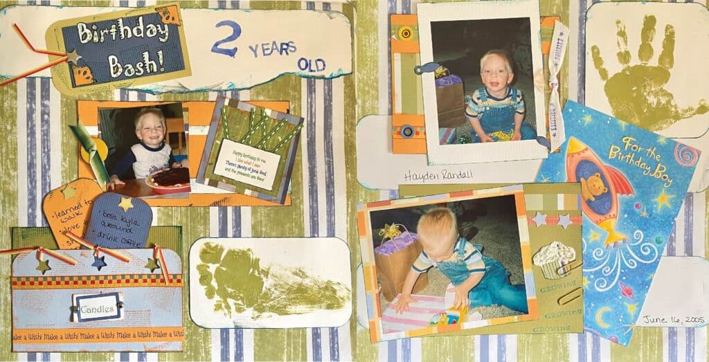 2 year old birthday scrapbook layout with foot print