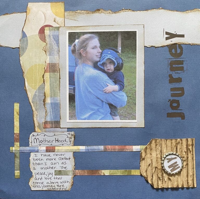 my-journey-motherhood-torn-paper-scrapbook-layout
