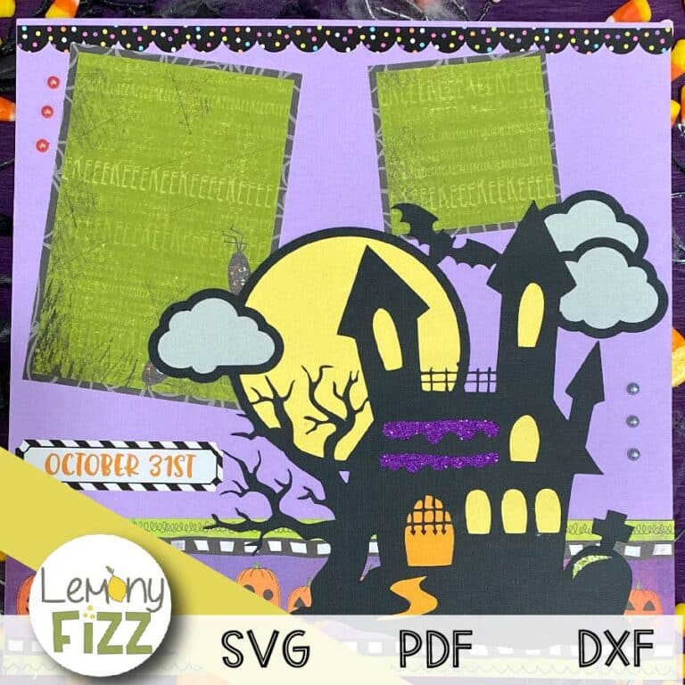 Spooky Haunted House Scrapbook Layout with Cut File Overlay