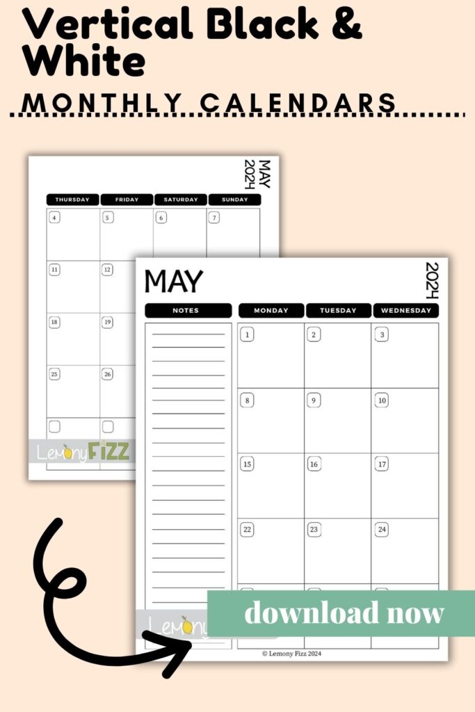 May—the chic, monochromatic horizontal calendar.