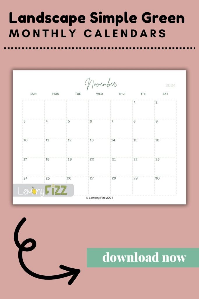 Simply Green minimalist calendar for November 2024.