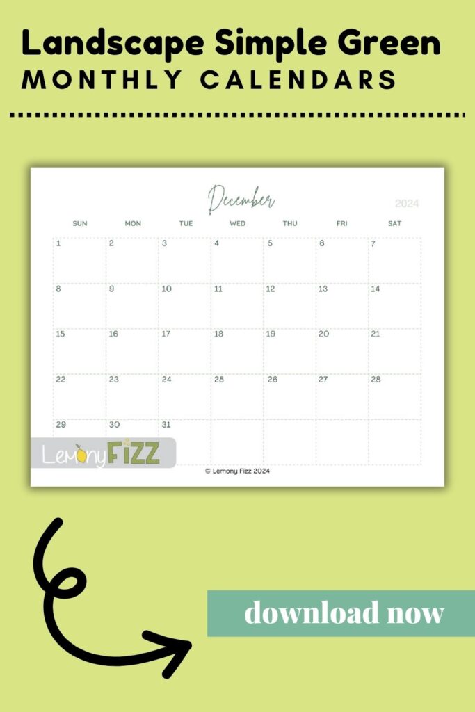 Simply Green minimalist calendar for December 2024.
