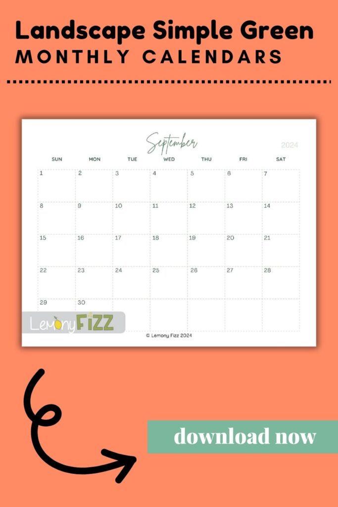 Simply Green minimalist calendar for September 2024.
