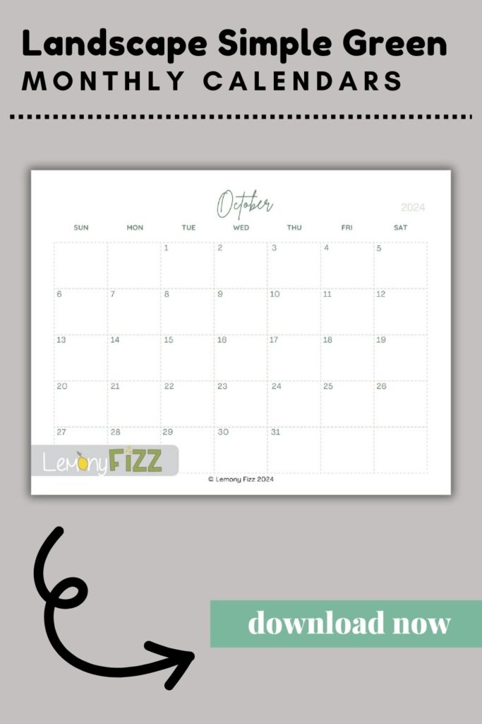 Simply Green minimalist calendar for October 2024.
