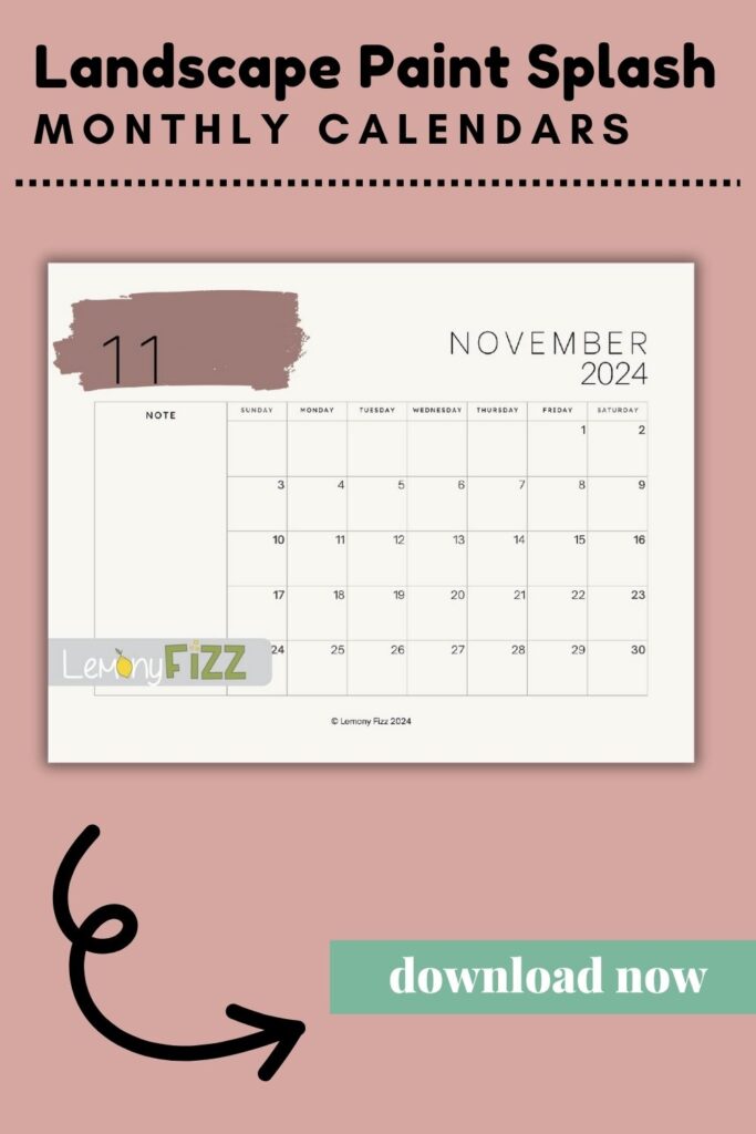 November paint swatch 2024 calendar printable