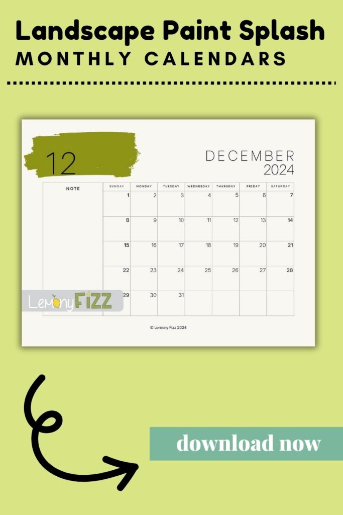 December paint swatch 2024 calendar printable