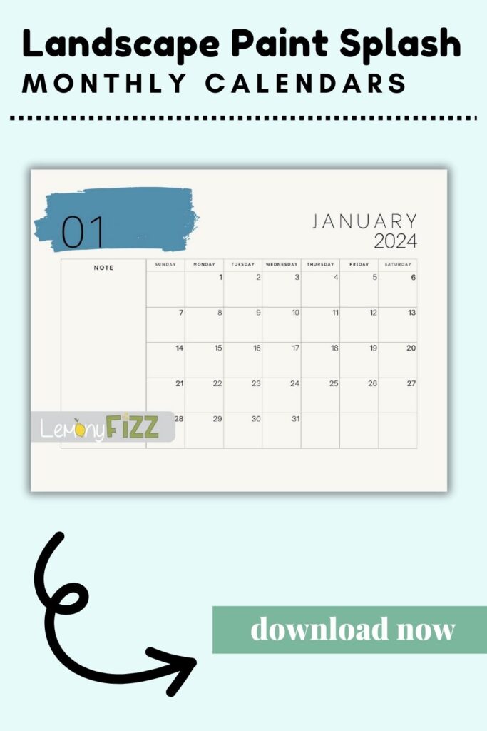 January Landscape Paint Splash Monthly Calendar