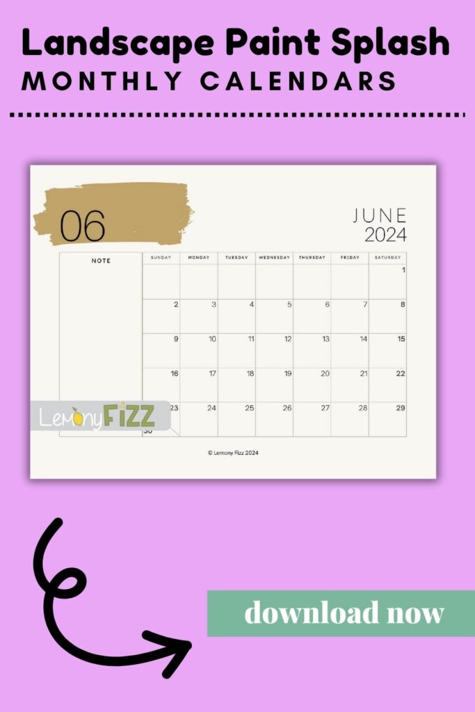 June paint swatch 2024 calendar printable