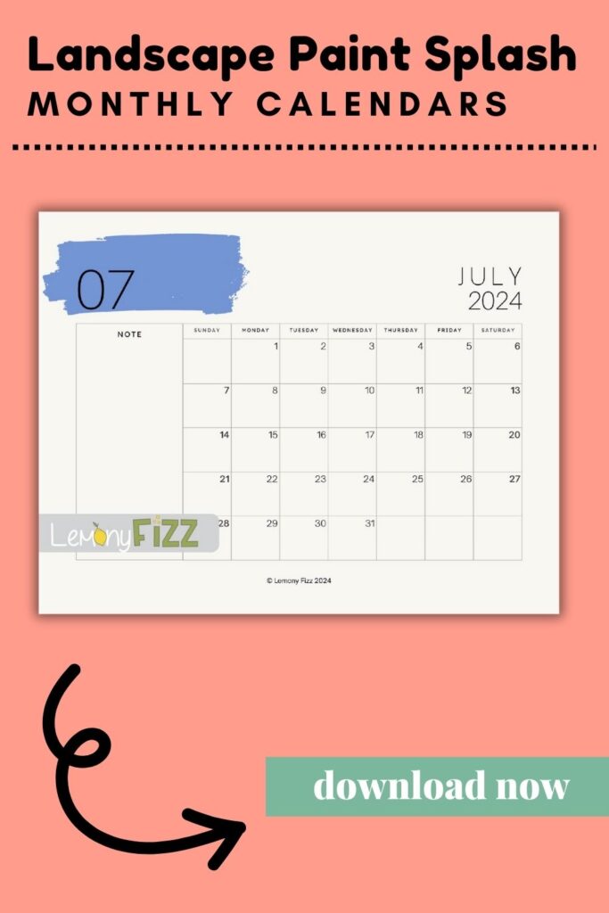 July paint swatch 2024 calendar printable