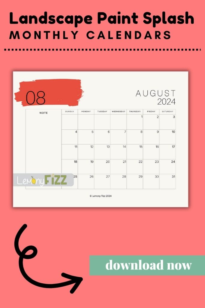 August paint swatch 2024 calendar printable