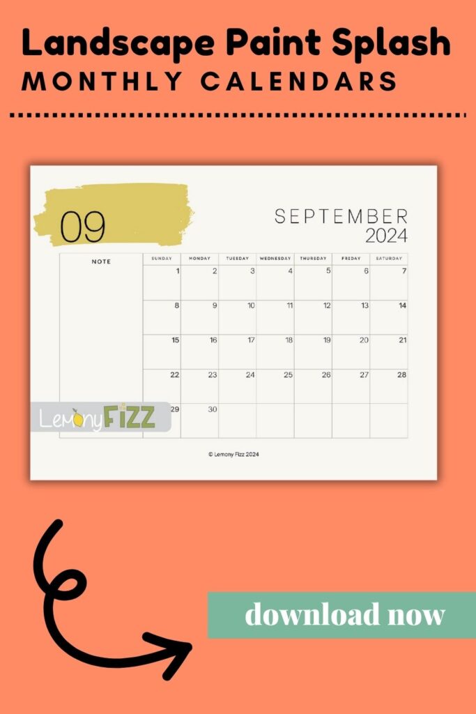 September paint swatch 2024 calendar printable