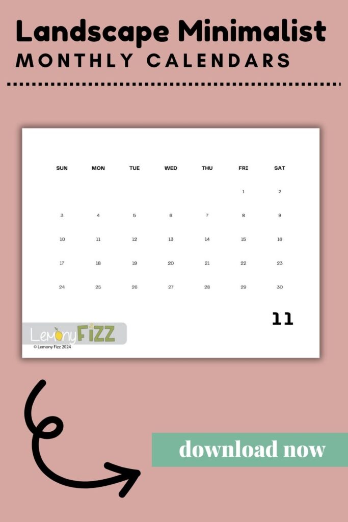 Minimalist Calendar Template 2024 – Horizontal November Calendar Get your streamlined 2024 November calendar layout for easy organizing.