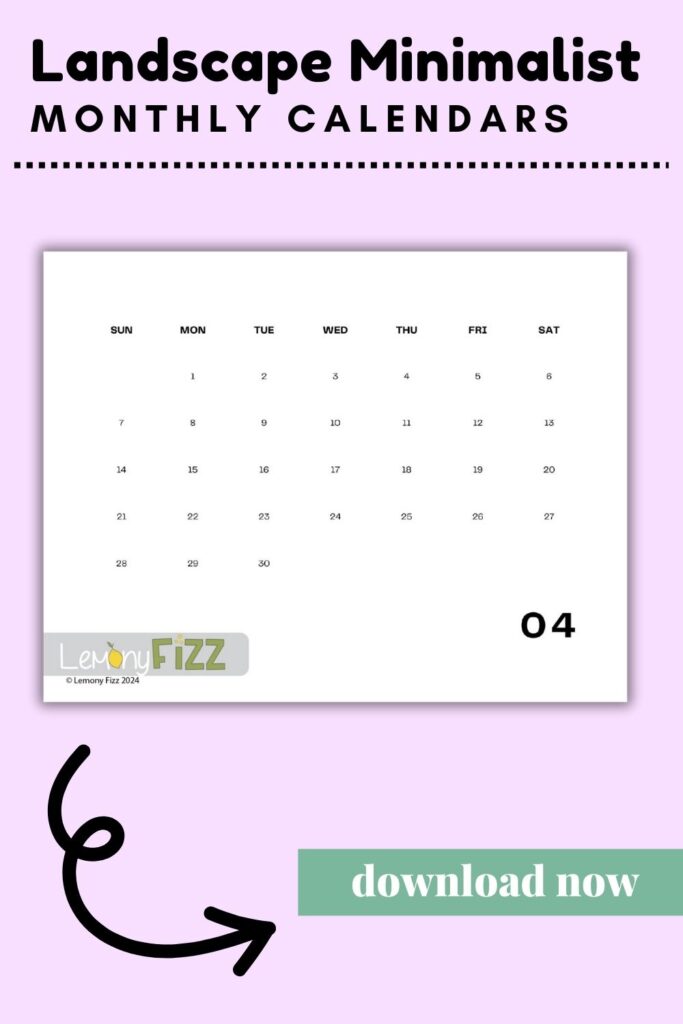 Minimalist Calendar Template 2024 – Horizontal April Calendar 