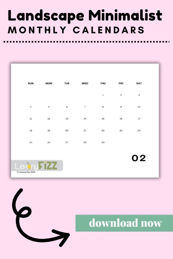 Minimalist Calendar Template 2024 – Horizontal February Calendar