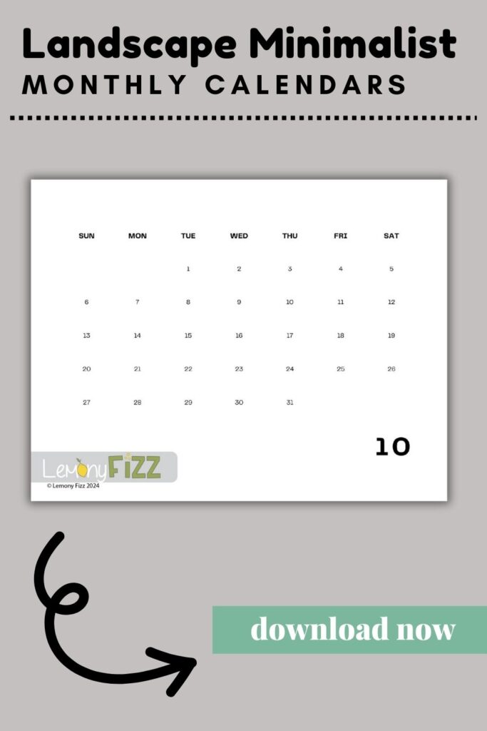 Minimalist Calendar Template 2024 – Horizontal October Calendar Get your streamlined 2024 October calendar layout for easy organizing.