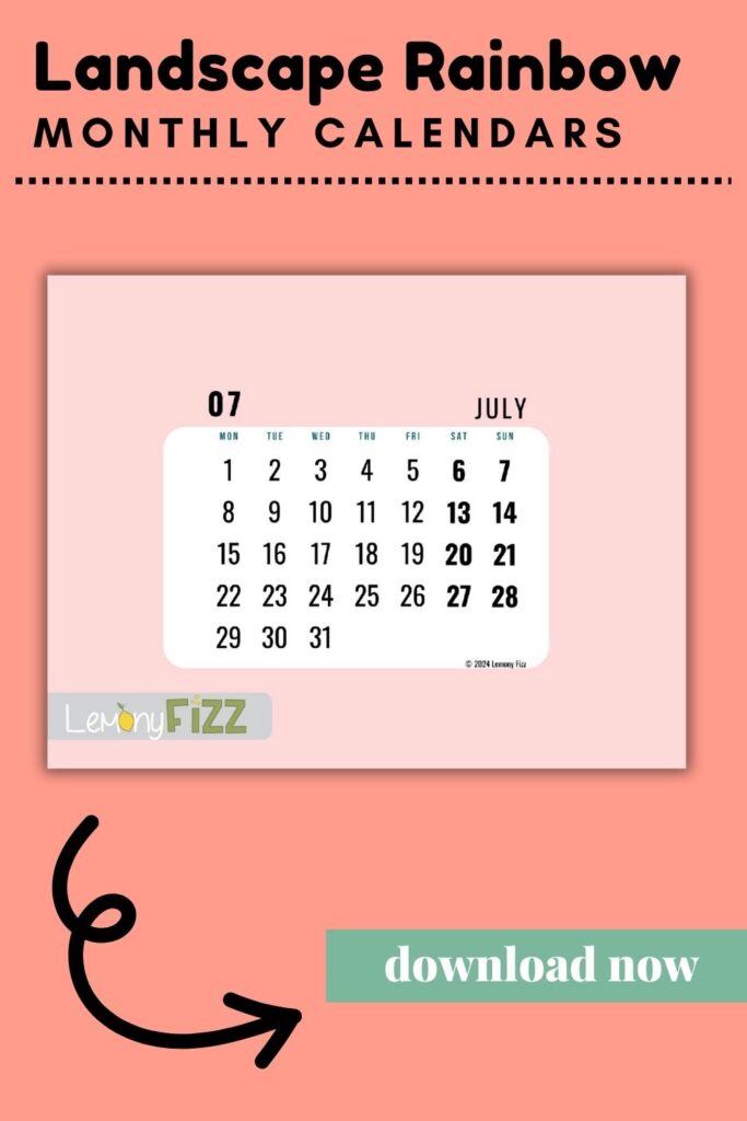 Pink bubble calendar 2024 printable July