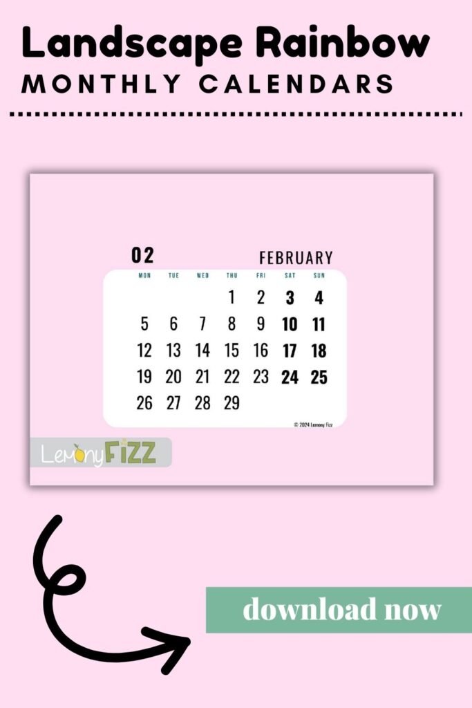 pink landscape calendar page for februray 2024
