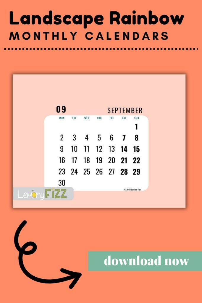 Coral bubble calendar 2024 printable September