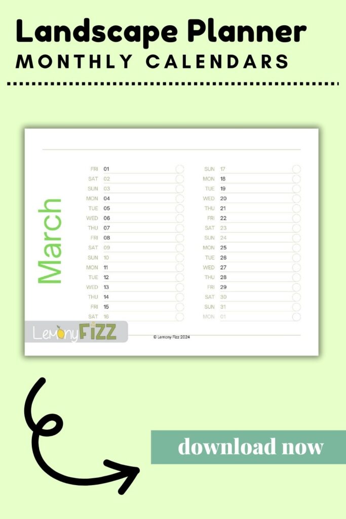 Simple calendar template 2024 – Landscape March Calendar