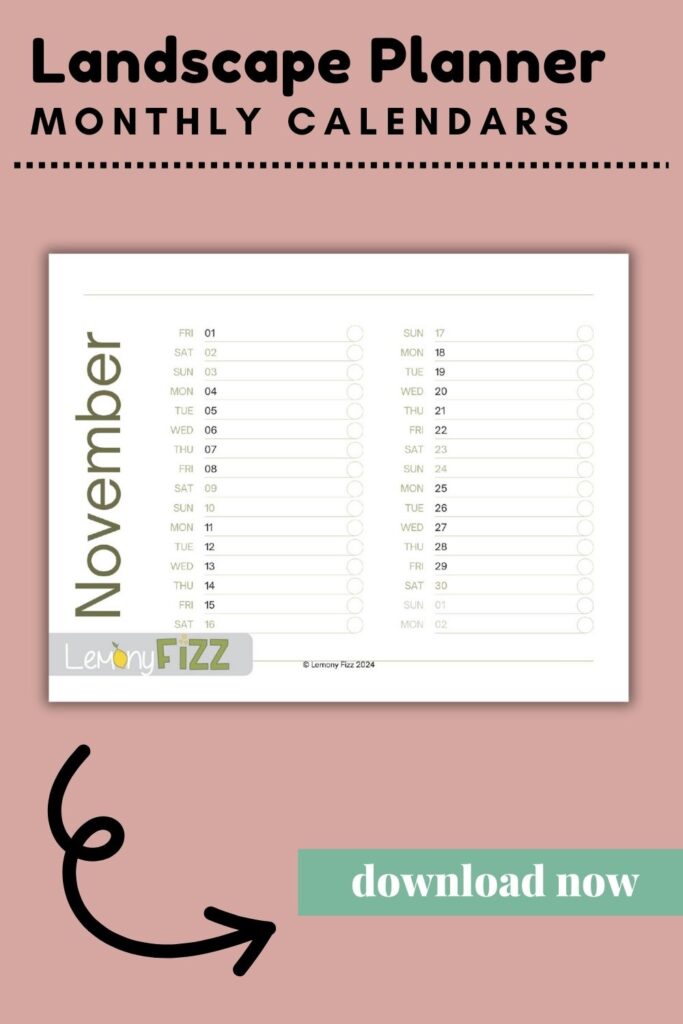 Simple calendar template 2024 – Landscape November Calendar