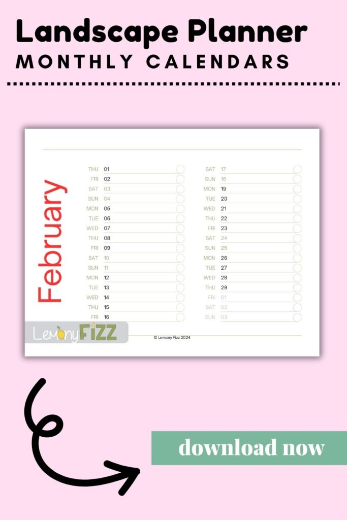 Simple calendar template 2024 – Landscape February Calendar