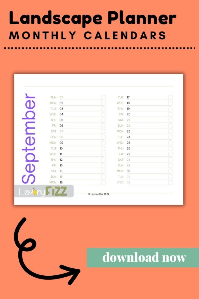 Simple calendar template 2024 – Landscape September Calendar
