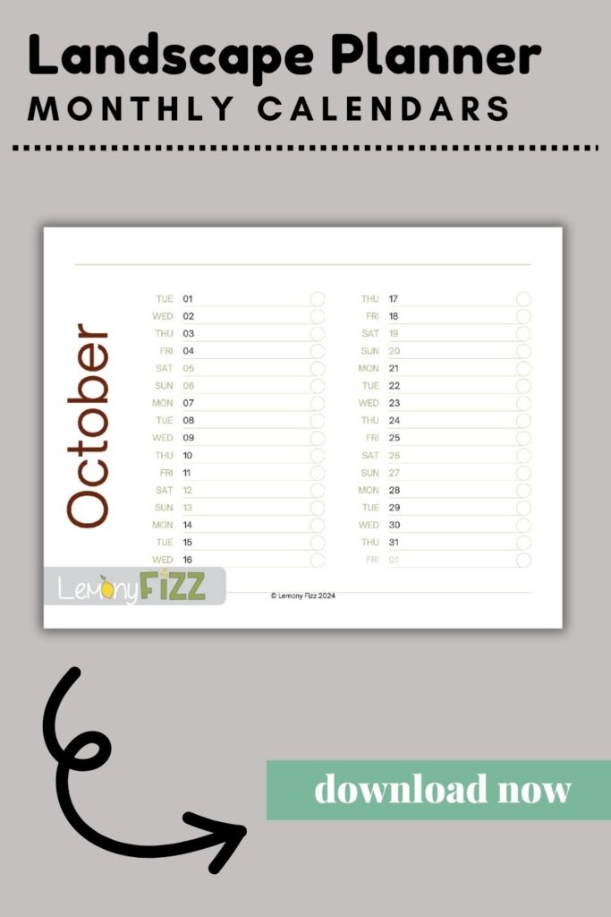 Simple calendar template 2024 – Landscape October Calendar