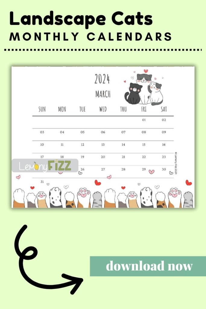 Cats Calendar Printable 2024 March