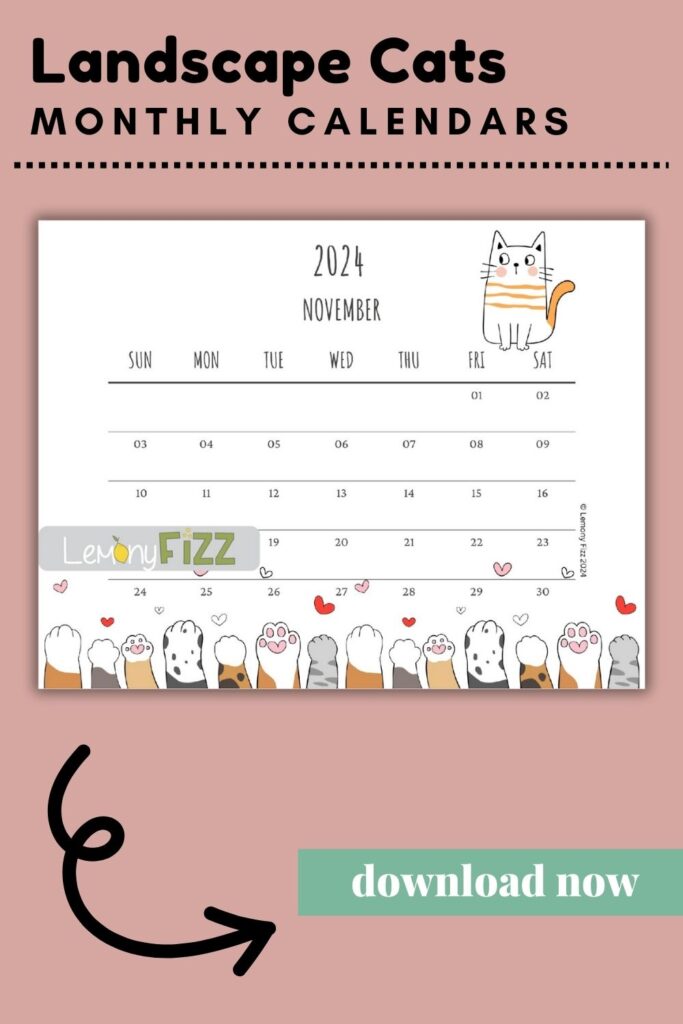 Cats Calendar Printable 2024 November