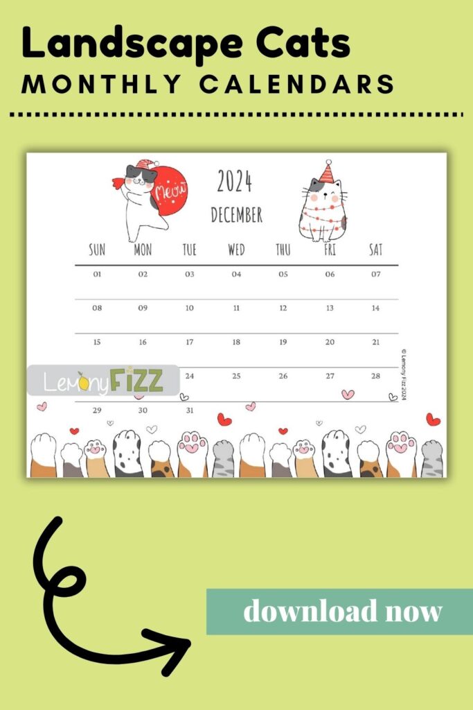 Cats Calendar Printable 2024 December
