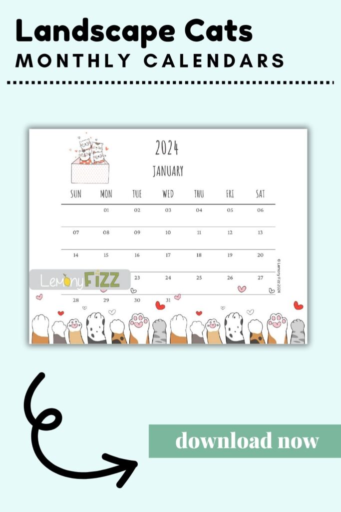 Cats Calendar Printable 2024 January