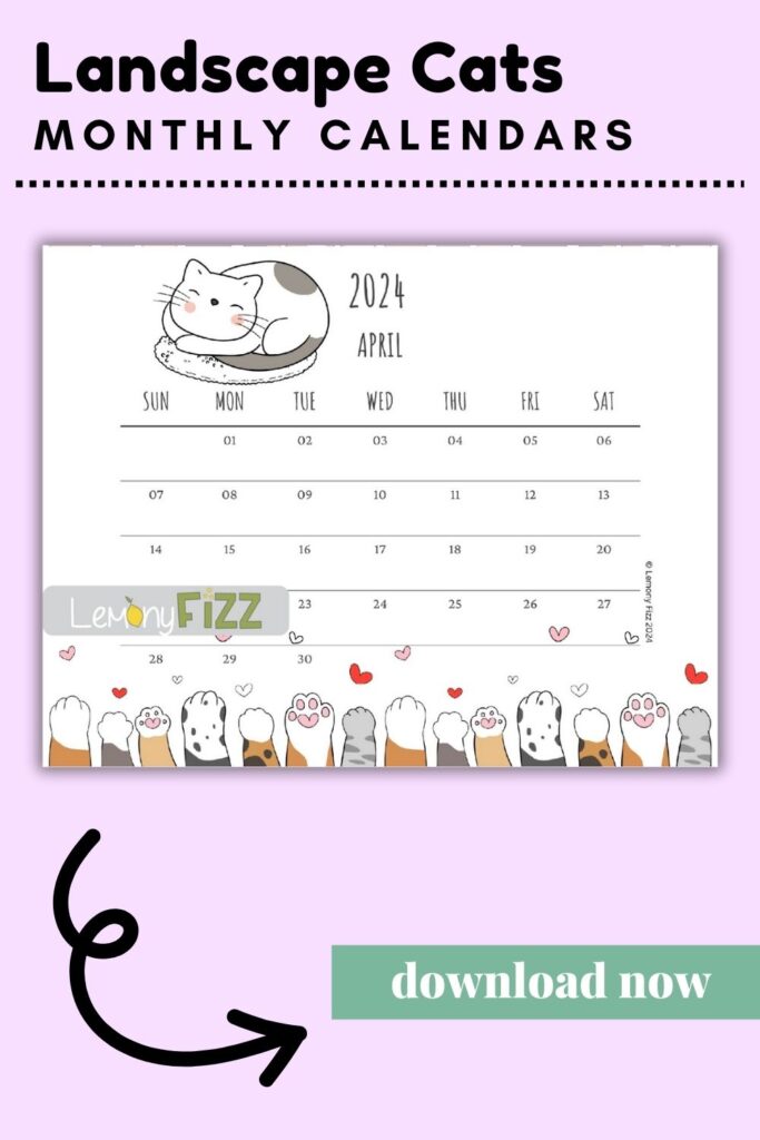 Cats Calendar Printable 2024 April