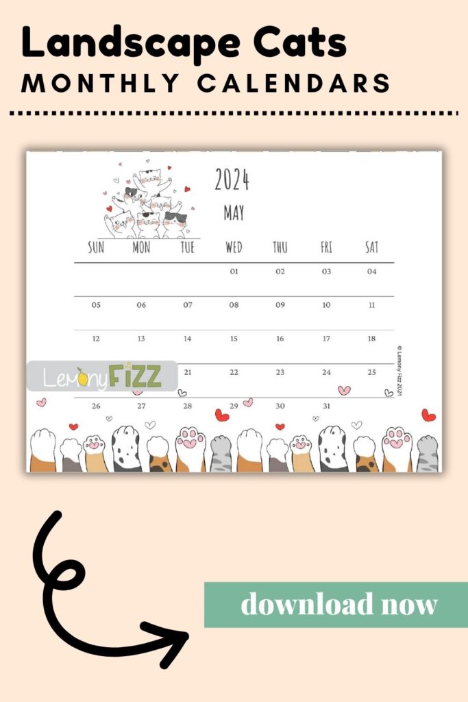 Cats Calendar Printable 2024 May