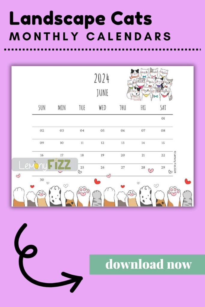 Cats Calendar Printable 2024 June