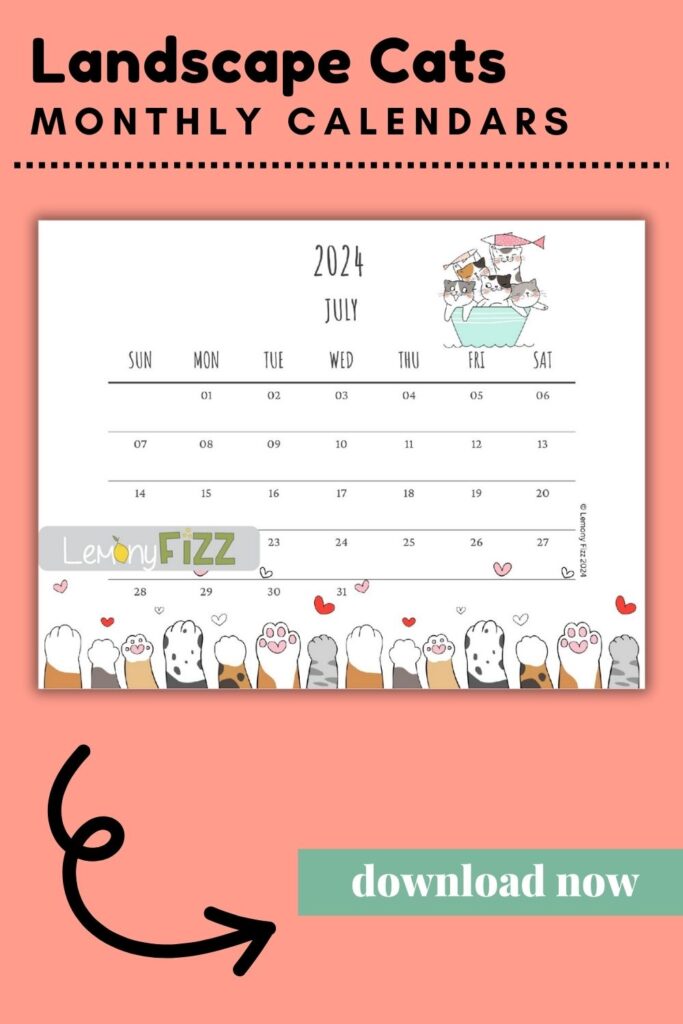 Cats Calendar Printable 2024 July