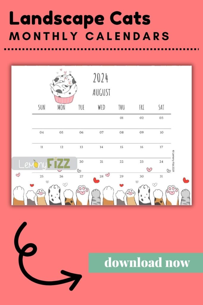 Cats Calendar Printable 2024 August