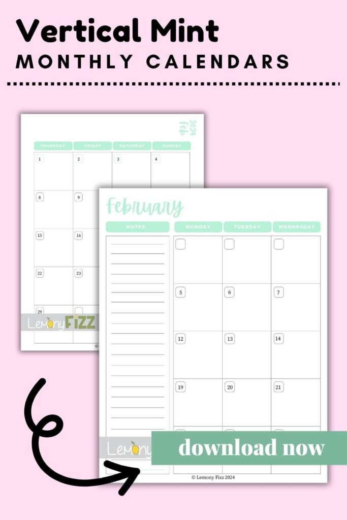vertical mint february calendar 2024
