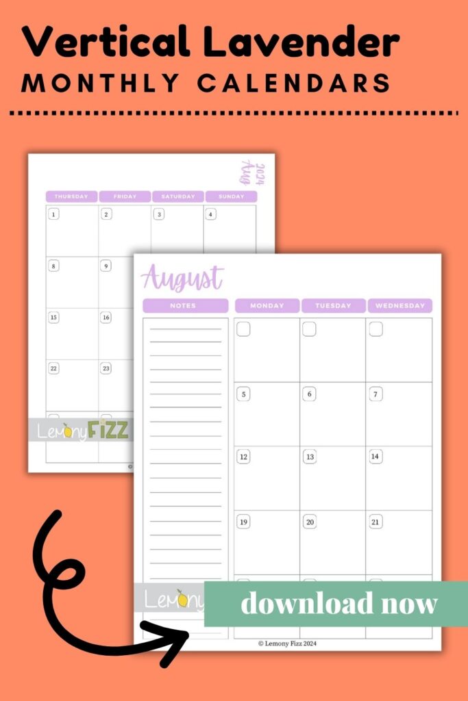 vertical lavendar September calendar 2024