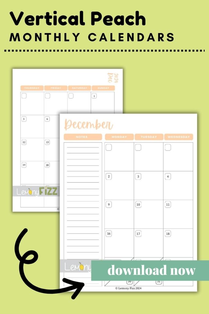 Vertical Peach December 2024 Calendar