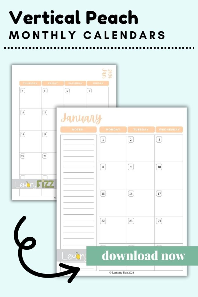 Vertical Peach January 2024 Calendar