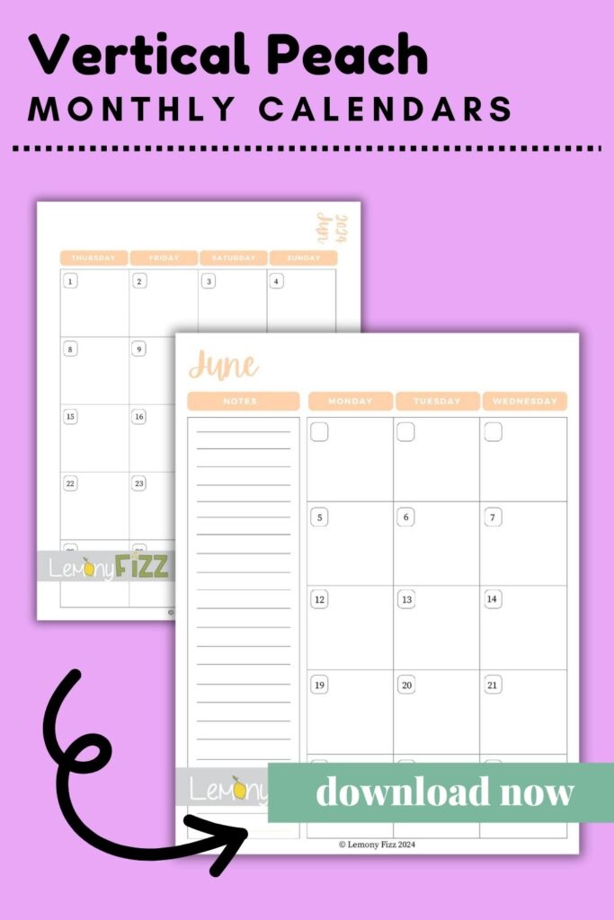 Vertical Peach June 2024 Calendar