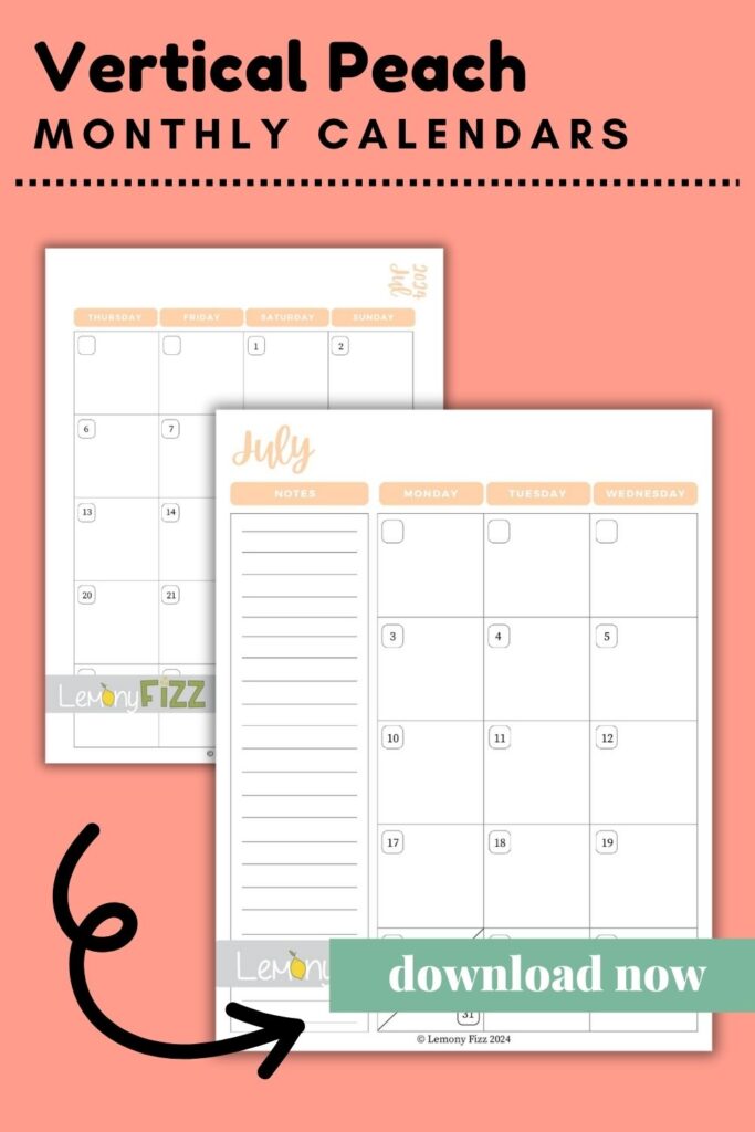 Vertical Peach July 2024 Calendar