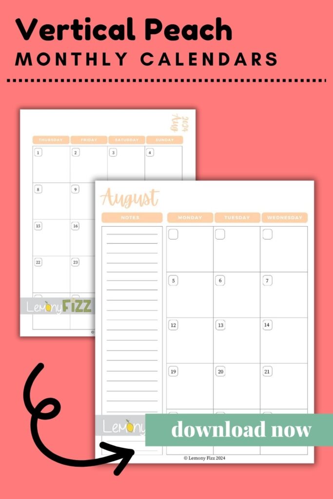 Vertical Peach August 2024 Calendar