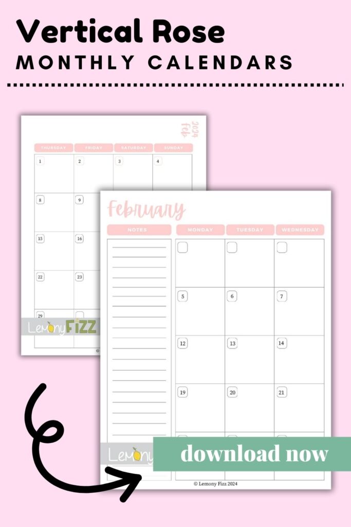 vertical rose february calendar 2024