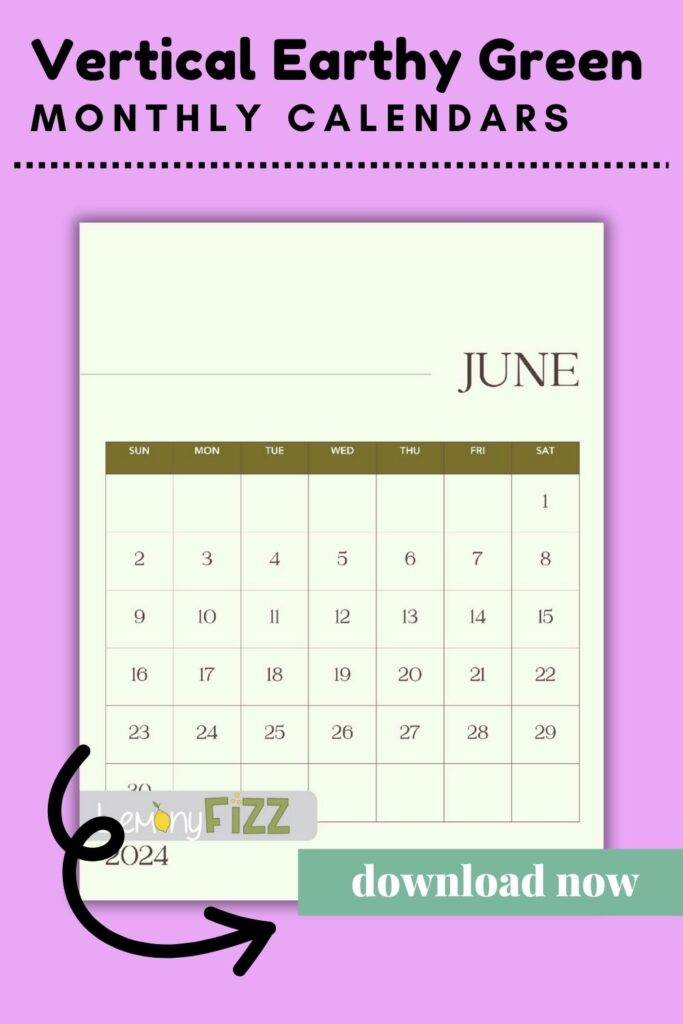 stylish vertical (portrait) calendars for June 2024.