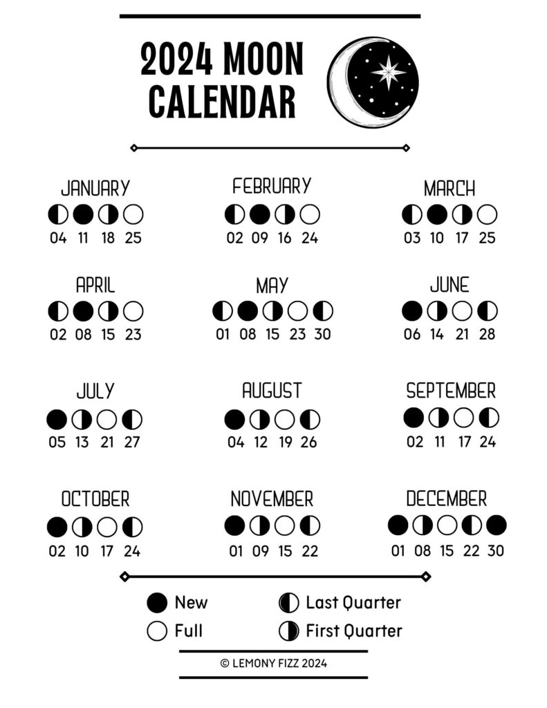 Free Download Moon Phase Calendar 2024